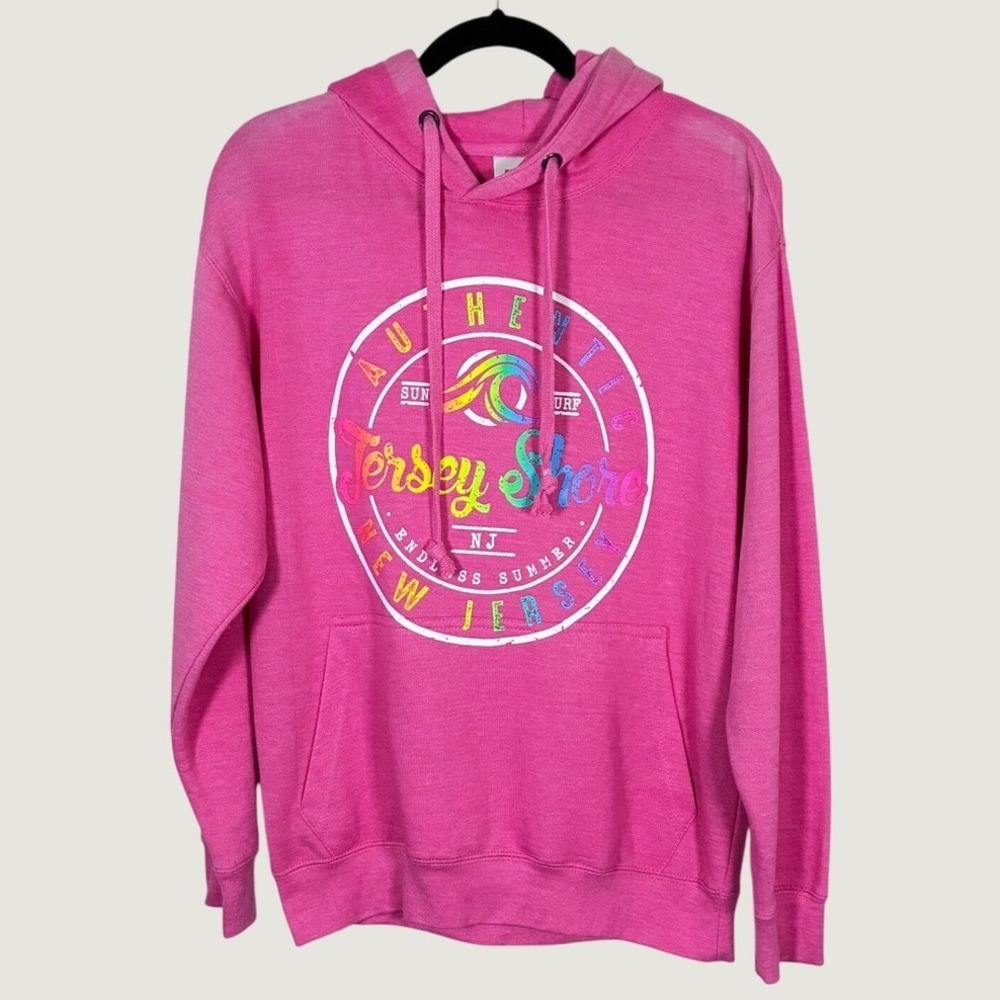 ESY Surf Co Jersey Shore NJ Pink Hoodie Small  Coastal Cowgirl Neon Graphic READ
